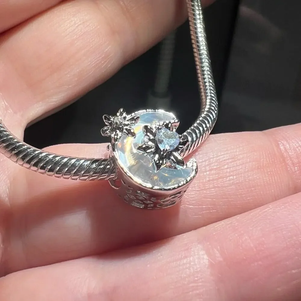 Silver Opalescent Moon Charm